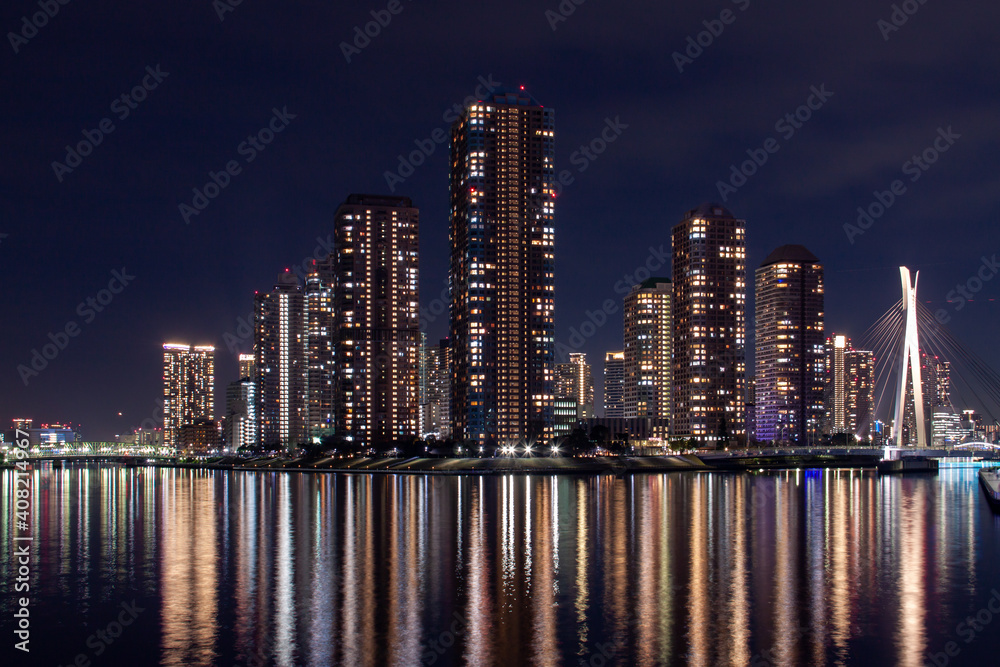 Reflection of City Scenery at Night