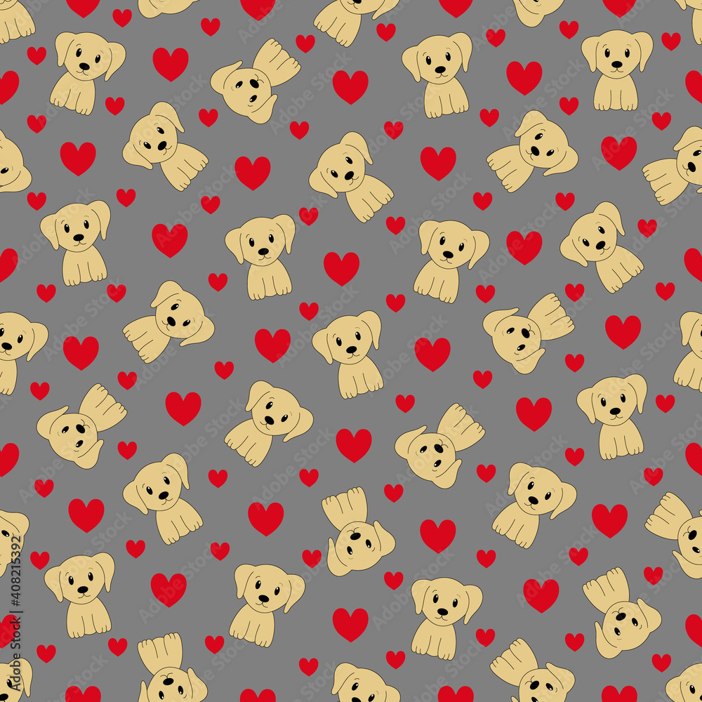 Seamless pattern with cute cartoon dog. Vector illustration.