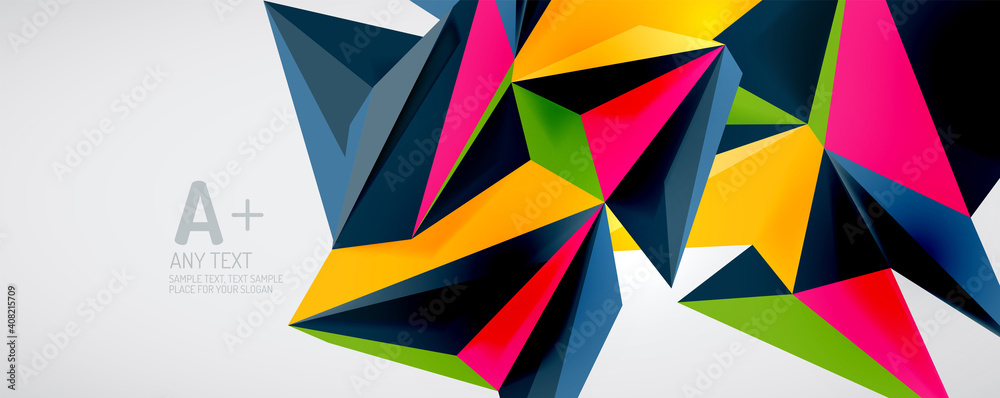 Vector triangle geometric backgrounds. Low poly 3d shape on light backdrop. Vector illustration for covers, banners, flyers and posters and other designs Vector triangle geometric backgrounds. Low poly 3d shape on light backdrop. Vector illustration for covers, banners, flyers and posters and other designs