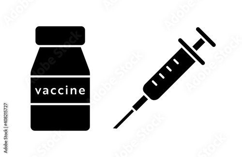 ワクチンと注射器のアイコンのセット 予防接種 コロナ インフルエンザ 感染症 予防 対策