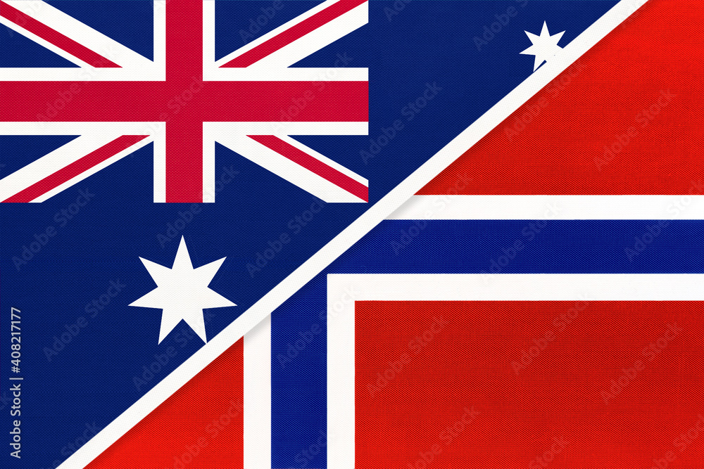 Australia and Norway, symbol of national flags from textile. Australia and Norway, symbol of national flags from textile.