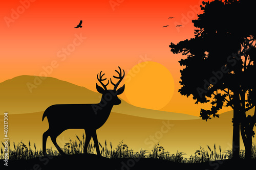 cute deer silhouette, simple vector illustration