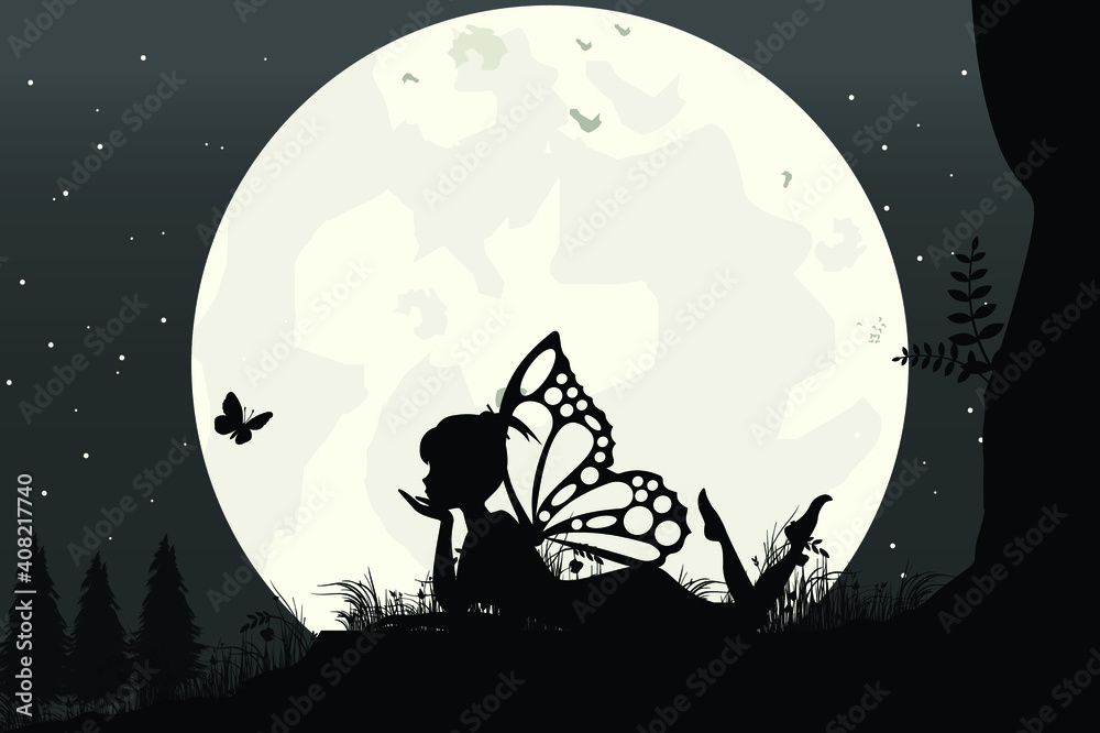 fairy silhouette, simple vector illustration