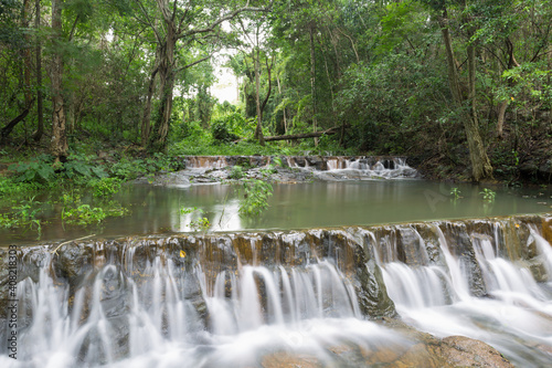 The famous waterfall of Sam Lan Waterfall National Park in Saraburi during the tourist season is The end of the rainy season