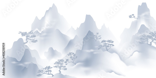 Chinese ink and water landscape painting Happy chinese new year banner card