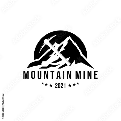 vintage logo mountain mine vector illustration design