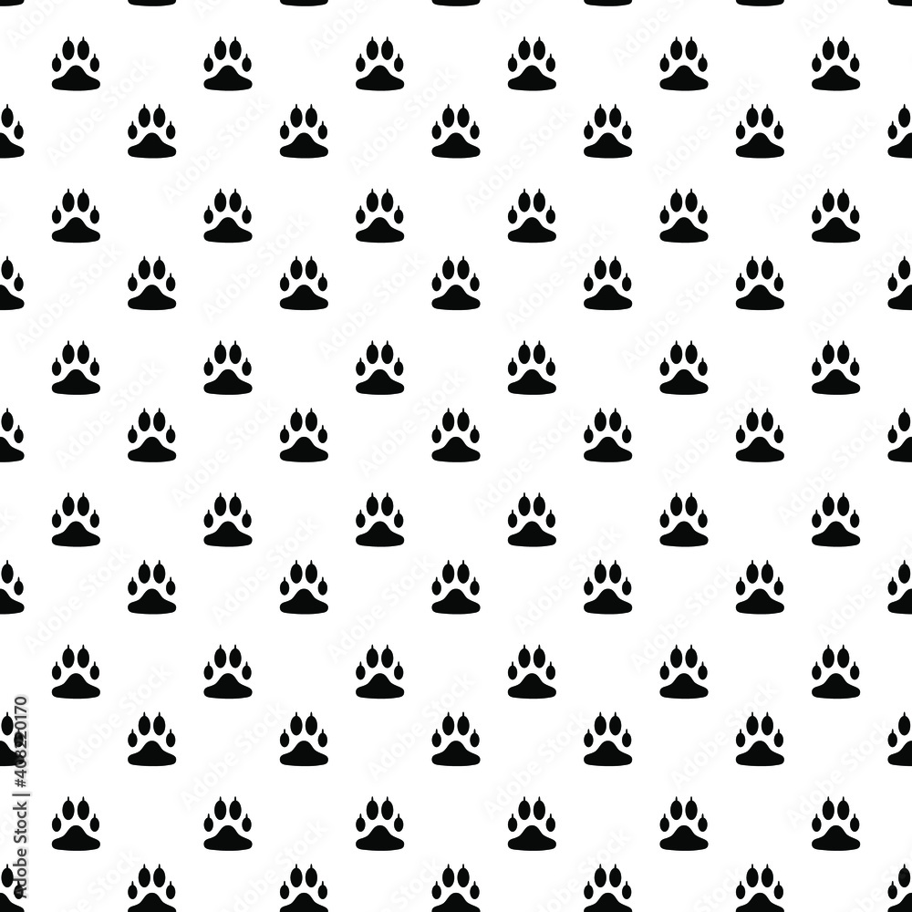 Seamless pattern with black paw prints on a white background