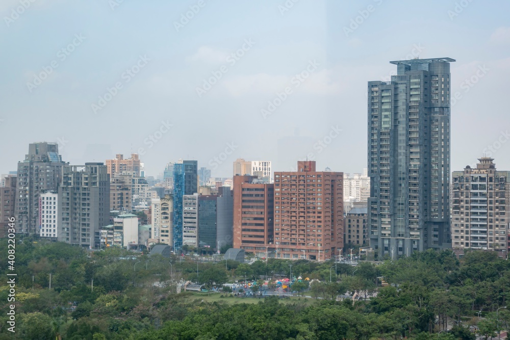 Daan Forest Park and Taipei cityscape