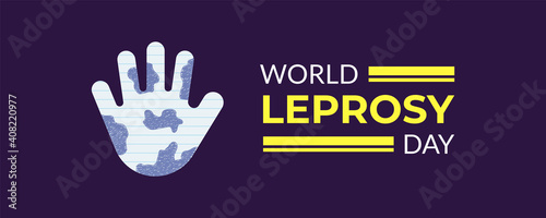World Leprosy Day vector illustration with hand-shaped paper cut on purple background photo