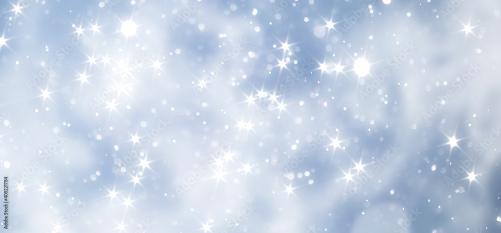 blue snowfall bokeh background, abstract snowflake background on blurred abstract blue