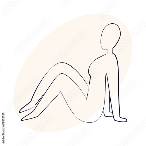 Vector card with naked sitting woman silhouette on white background. Line art illustration