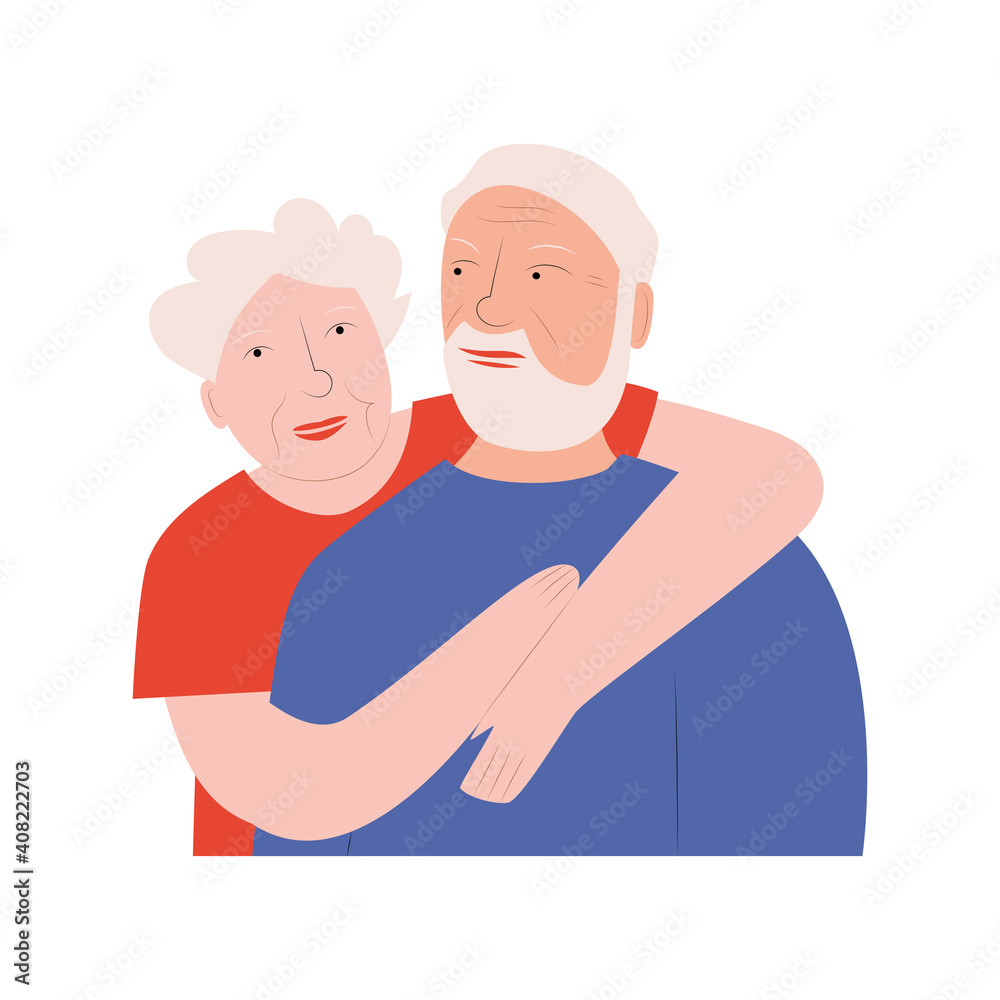 An elderly married couple. Portrait of a white-haired man and woman. Grandparents.Vector flat illustration An elderly married couple. Portrait of a white-haired man and woman. Grandparents.Vector flat illustration
