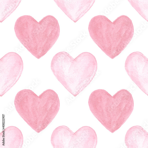 Watercolor hearts seamless pattern. Hand drawn painted texture. Valentines wallpaper background.