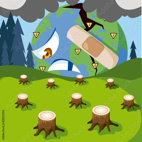 environment forest trees felling and deforestation, pollution and contamination