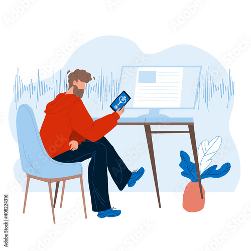 Voice Assistant Using Man On Smartphone Vector