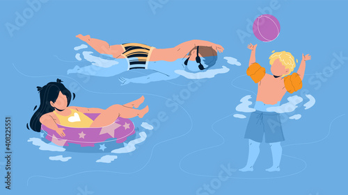 Kids Swimming And Playing In Waterpool Vector