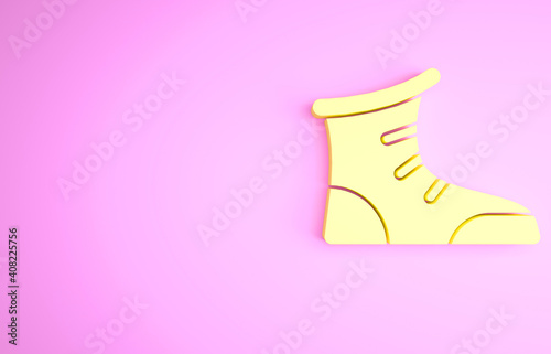 Yellow Sport boxing shoes icon isolated on pink background. Wrestling shoes. Minimalism concept. 3d illustration 3D render.