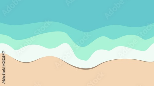 Tropical beach with pink sand. Aerial view. Top view empty and clean beach. Animated summer background.