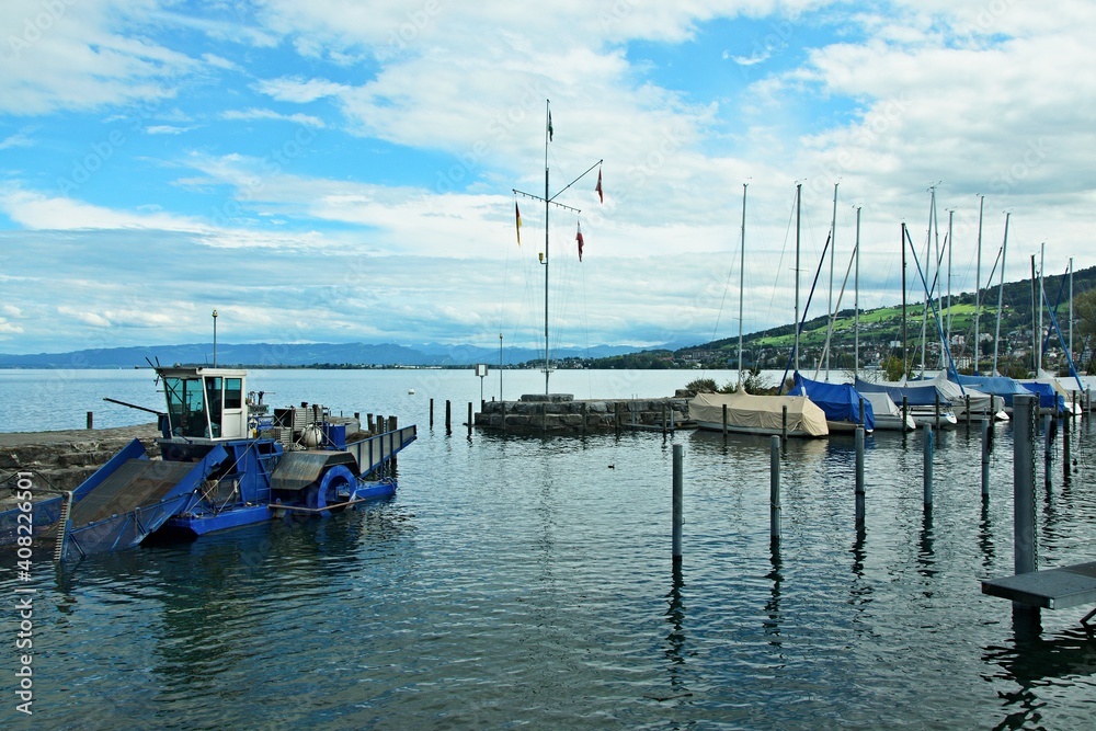 Switzerland-view of the harbor in the town of Rorschach by Lake Constance