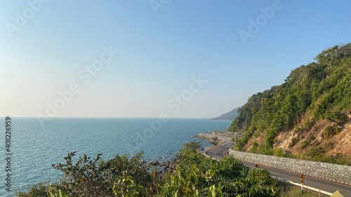 Street view, empty space along the beautiful seashore, selectable focus. photo