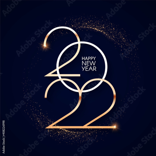 Happy new 2022 year Elegant gold text with light. Minimalistic text template