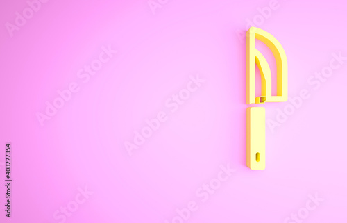 Yellow Knife icon isolated on pink background. Cutlery symbol. Minimalism concept. 3d illustration 3D render.