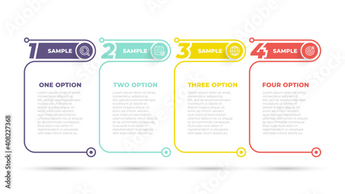 Business infographic design number options template. Time line with 4 steps, options. Can be used for work flow diagram, info chart, web design. Vector illustration.