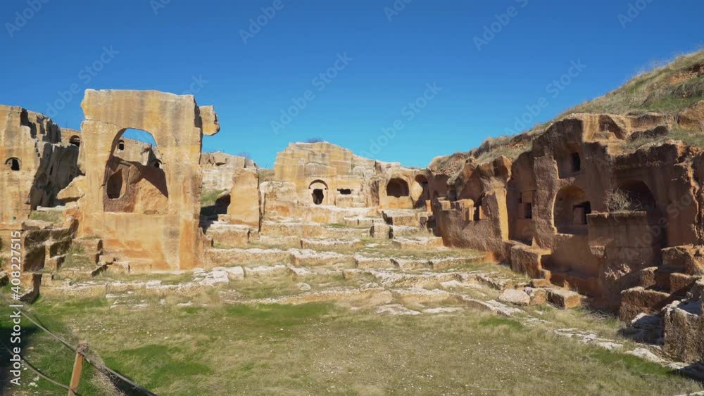 Aerial view of Dara Mesopotamia Ruins in Mardin. 4K Footage in Turkey