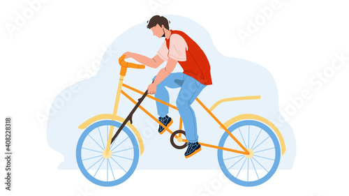Stupidity Boy Put Spoke In Bicycle Wheel Vector