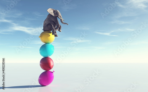 Bilde på lerret Elephant sitting balloons