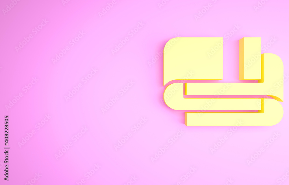 Yellow Towel stack icon isolated on pink background. Minimalism concept. 3d illustration 3D render.
