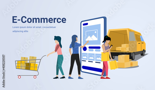 E-commerce landing page. people shopping online