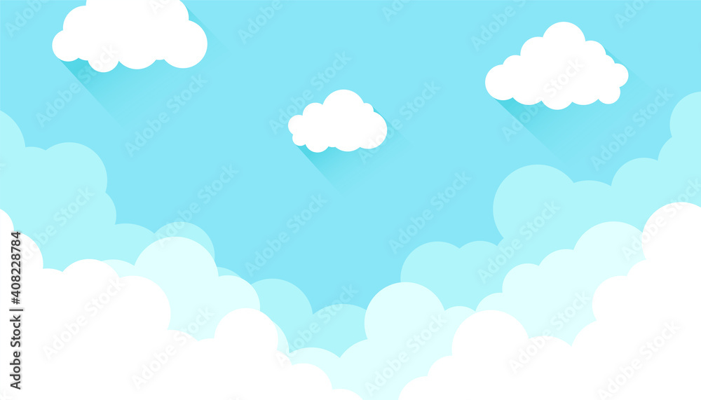 White cloud on high blue sky outdoor cartoon background vector flat design illustration.