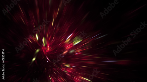 Abstract red and golden fireworks. Holiday background with fantastic light effect. Digital fractal art. 3d rendering.