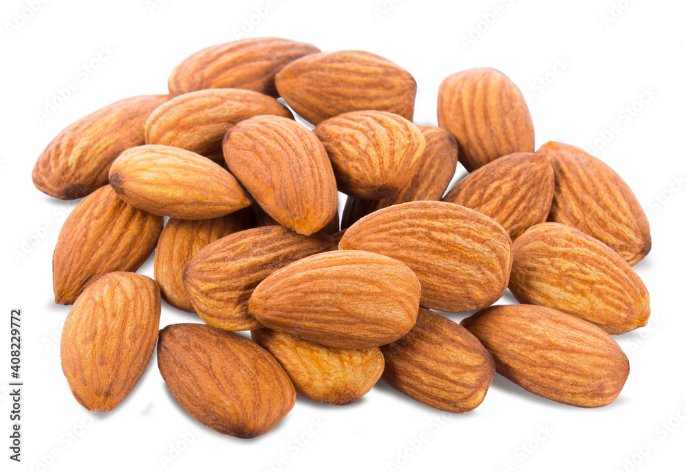 pile of almonds seeds isolated on white background pile of almonds seeds isolated on white background