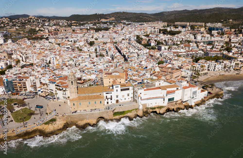 Image of aerial view of residence district in town Sitges, Spain