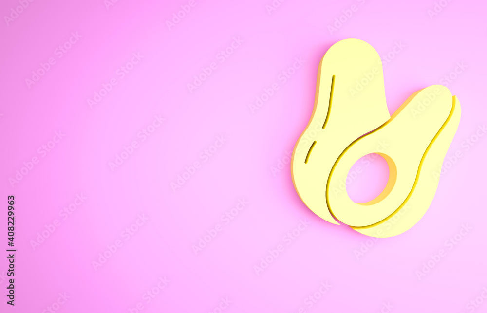 Yellow Avocado fruit icon isolated on pink background. Minimalism concept. 3d illustration 3D render. Yellow Avocado fruit icon isolated on pink background. Minimalism concept. 3d illustration 3D render.