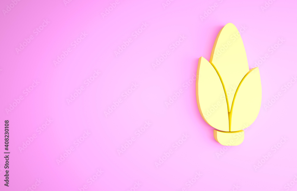 Yellow Corn icon isolated on pink background. Minimalism concept. 3d illustration 3D render.