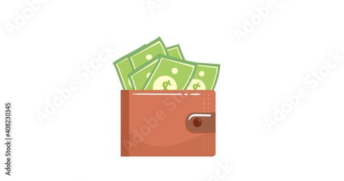 Wallet and money. Cash money concept icon, 4k on white.