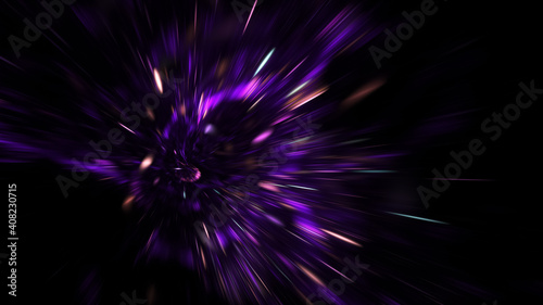 Abstract violet and pink fireworks. Holiday background with fantastic light effect. Digital fractal art. 3d rendering.