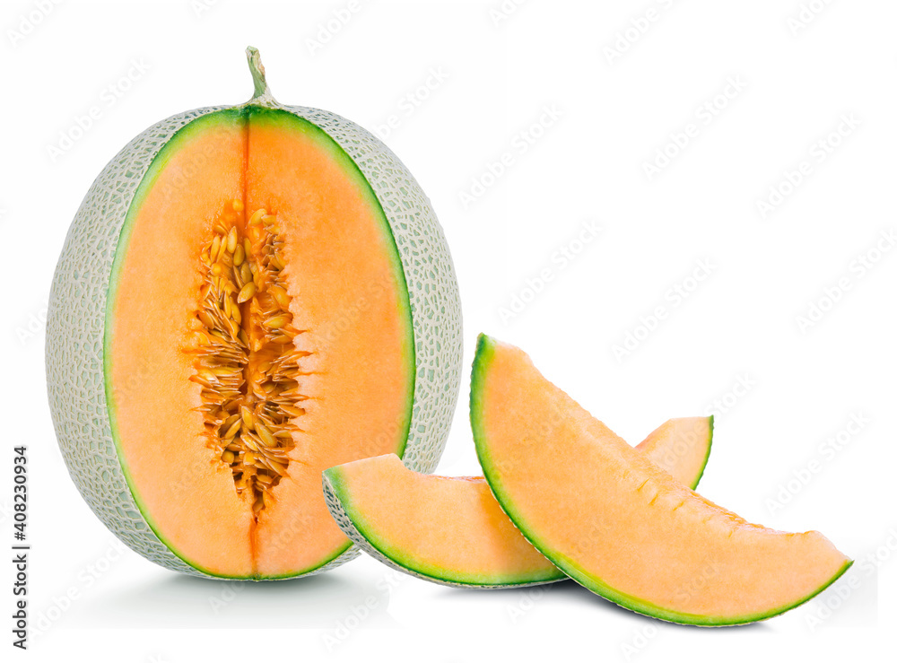 cantaloupe melon with seeds isolated on a white background cantaloupe melon with seeds isolated on a white background