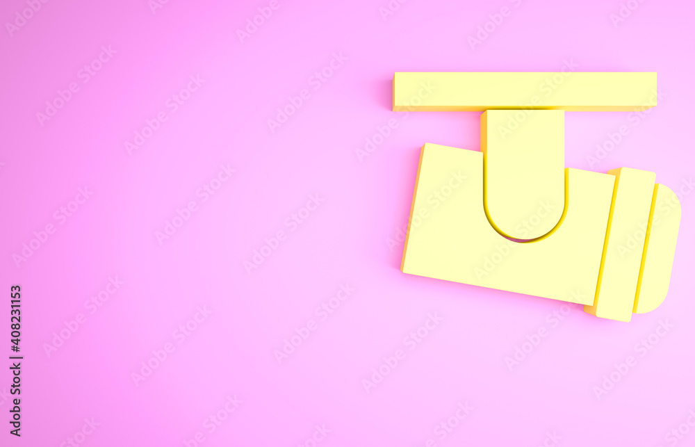 Yellow Led track lights and lamps with spotlights icon isolated on pink background. Minimalism concept. 3d illustration 3D render.