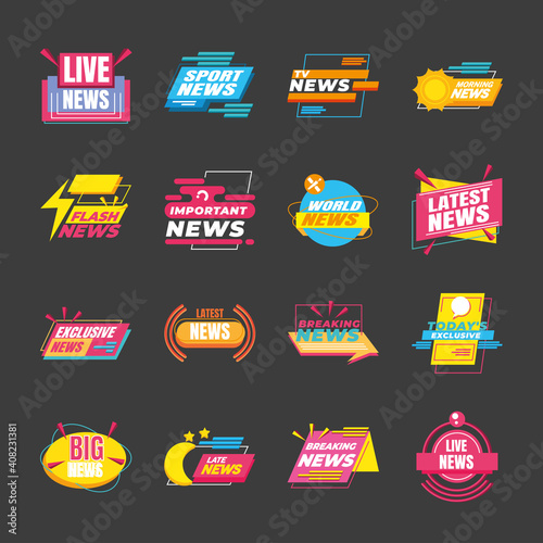 News banners and labels symbol collection vector design