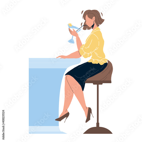 Martini Beverage Drink Girl At Bar Counter Vector