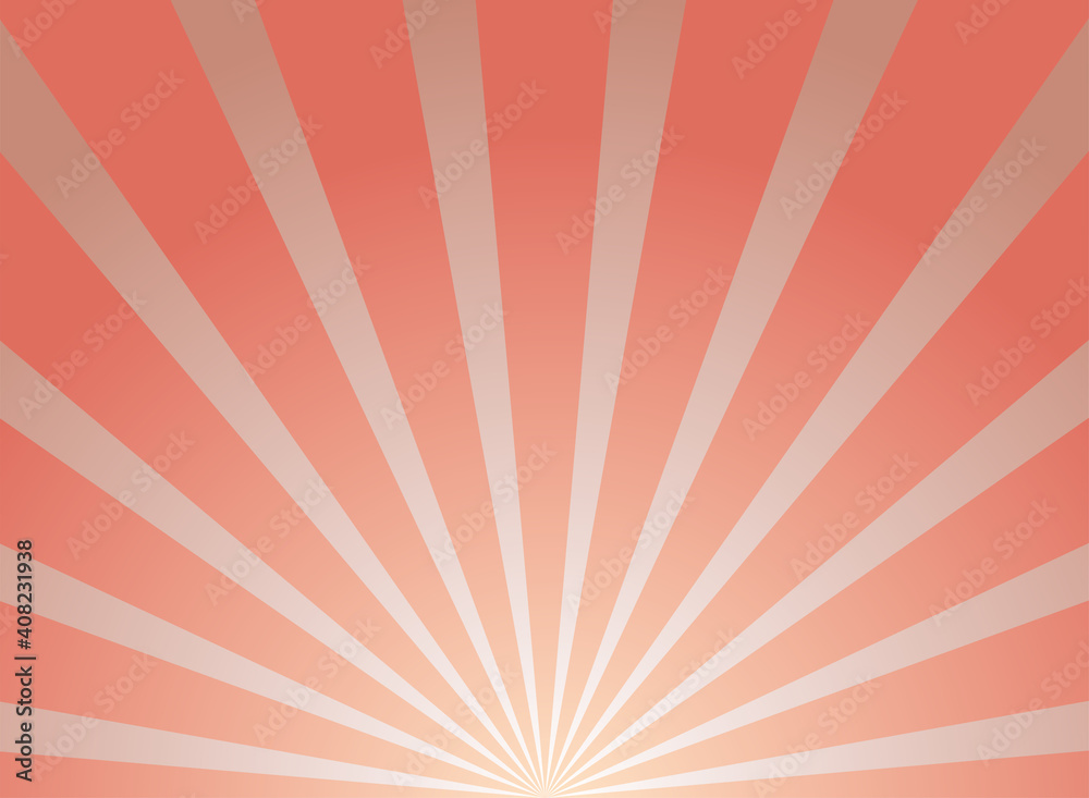 Sunlight rays horizontal background. Bright red color burst background.