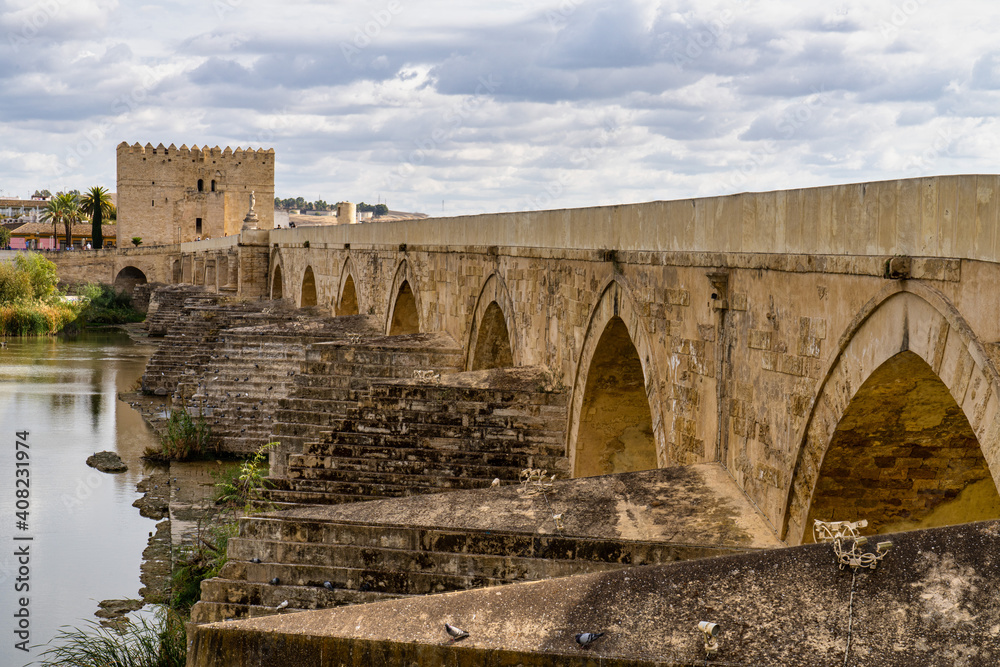 Roman bridge with Calahorra Tower in Cordoba, Andalusia, Spain