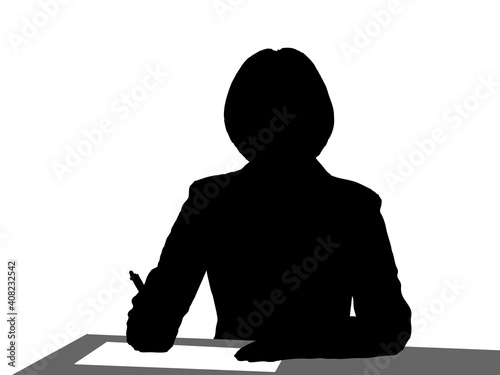 勉強をする女子高生のシルエット
