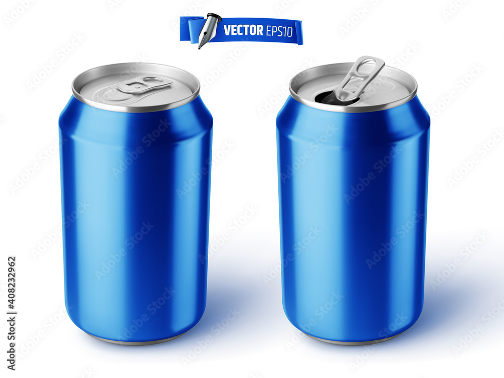 Canettes de soda bleues vectorielles sur fond blanc Canettes de soda bleues vectorielles sur fond blanc