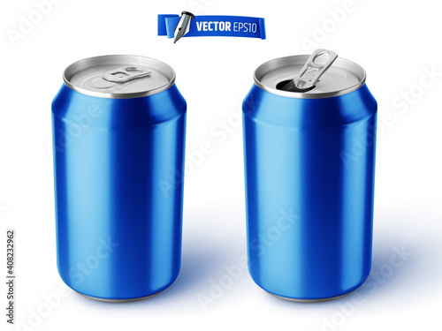 Canettes de soda bleues vectorielles sur fond blanc