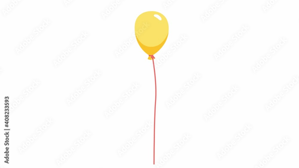 Animated yellow balloon flies. Bright flat vector illustration isolated on white background.